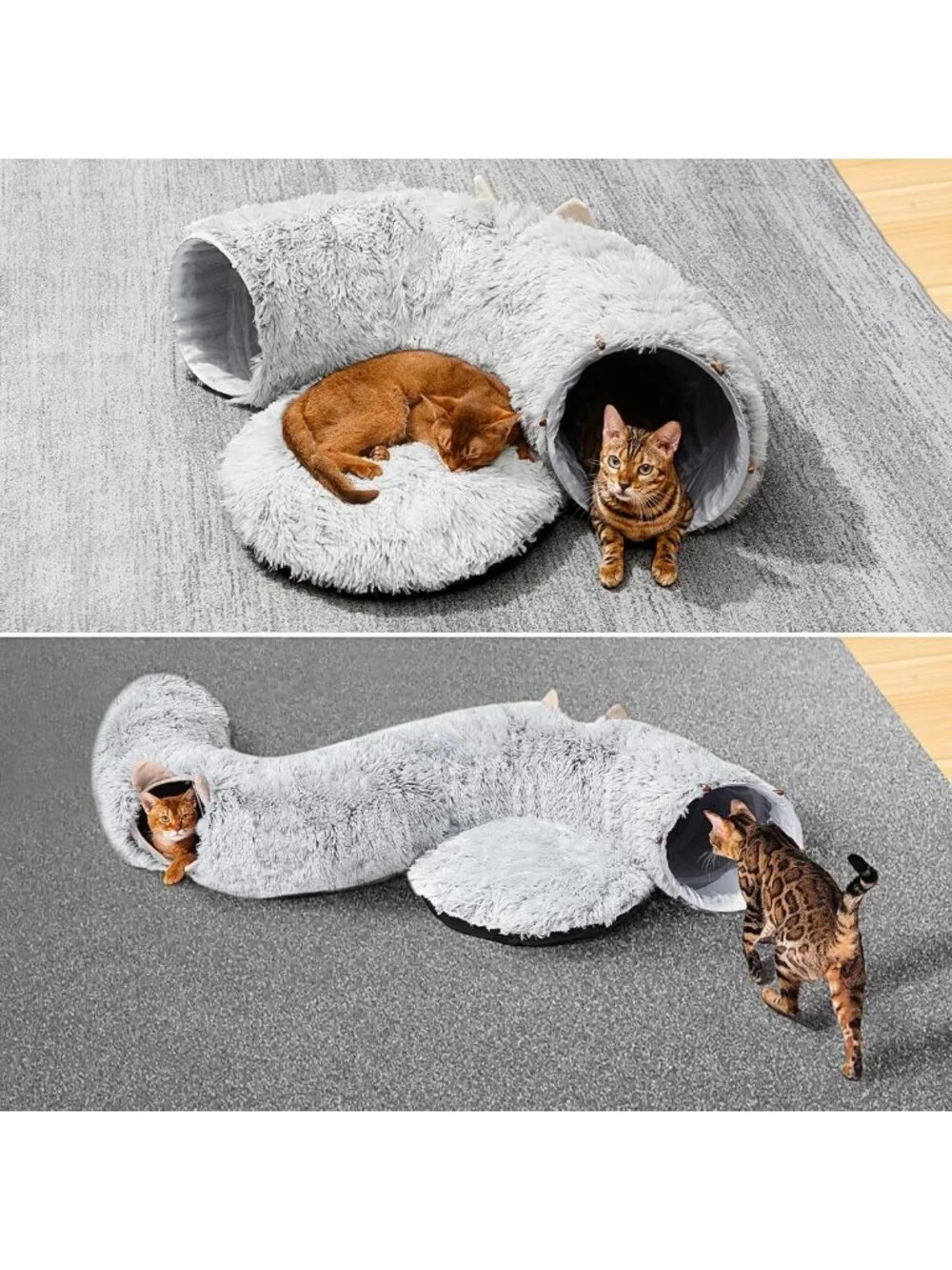 Cozy Cat Tunnel & Bed - Soft Plush Peekaboo Cave, Multifunctional Playground for